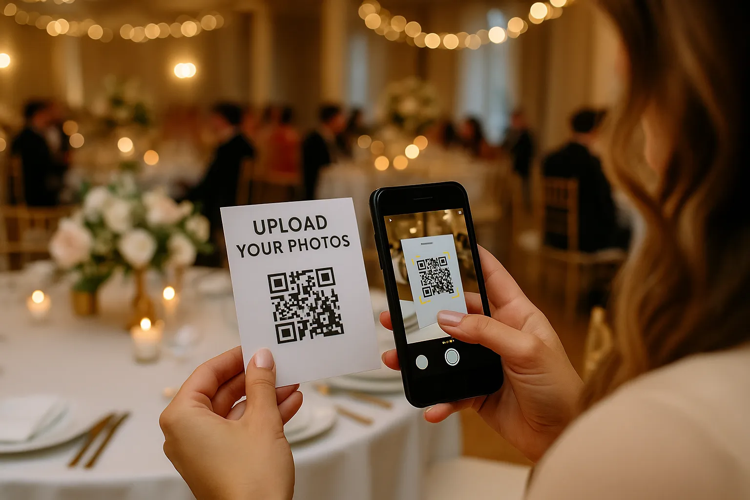 QR-Code scannen, Gäste können Fotos hochladen